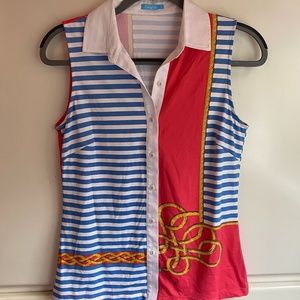 J McLaughlin Printed Sleeveless Collared Catalina Cloth Top